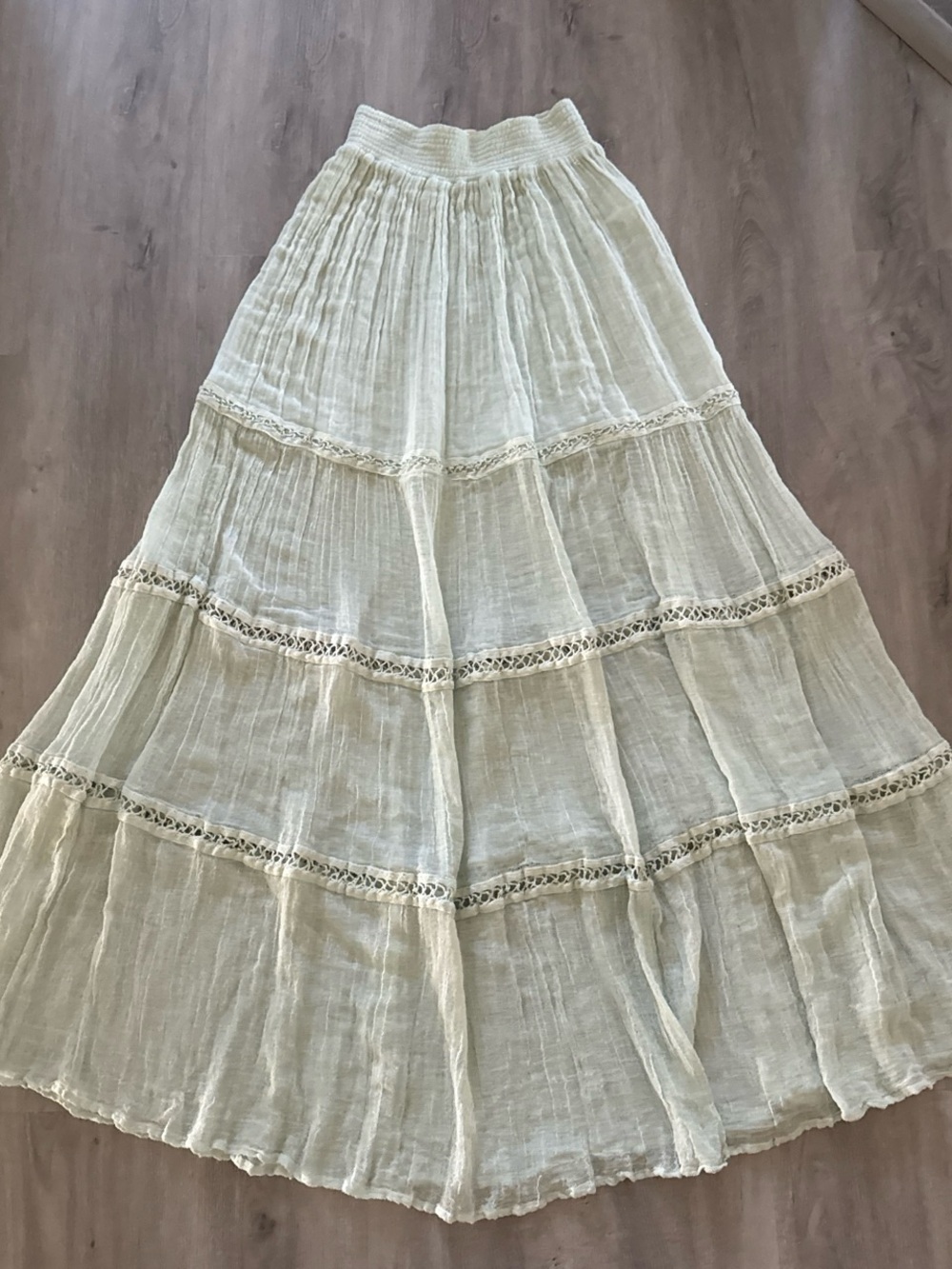 Jen’s Pirate Booty Free People Aloe Pale Green Cotton Gauze Tiered Boho Skirt S